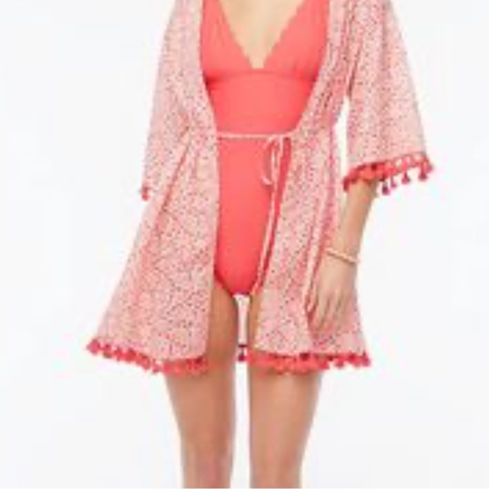 J. Crew floral print cover-up dress featuring a tassel-trimmed hem Small - Picture 2 of 6